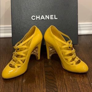 CHANEL Yellow Open Front Pump